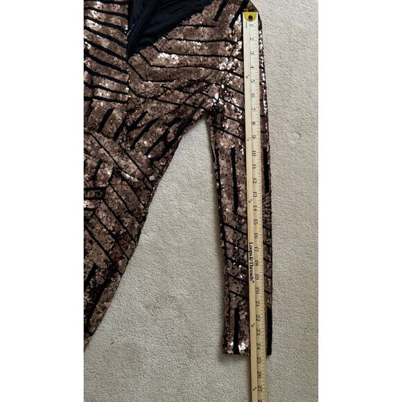 Banjul Faux Wrap Black Rose Gold Sequence Cocktail Party Dress Women's Size S - Picture 12 of 13